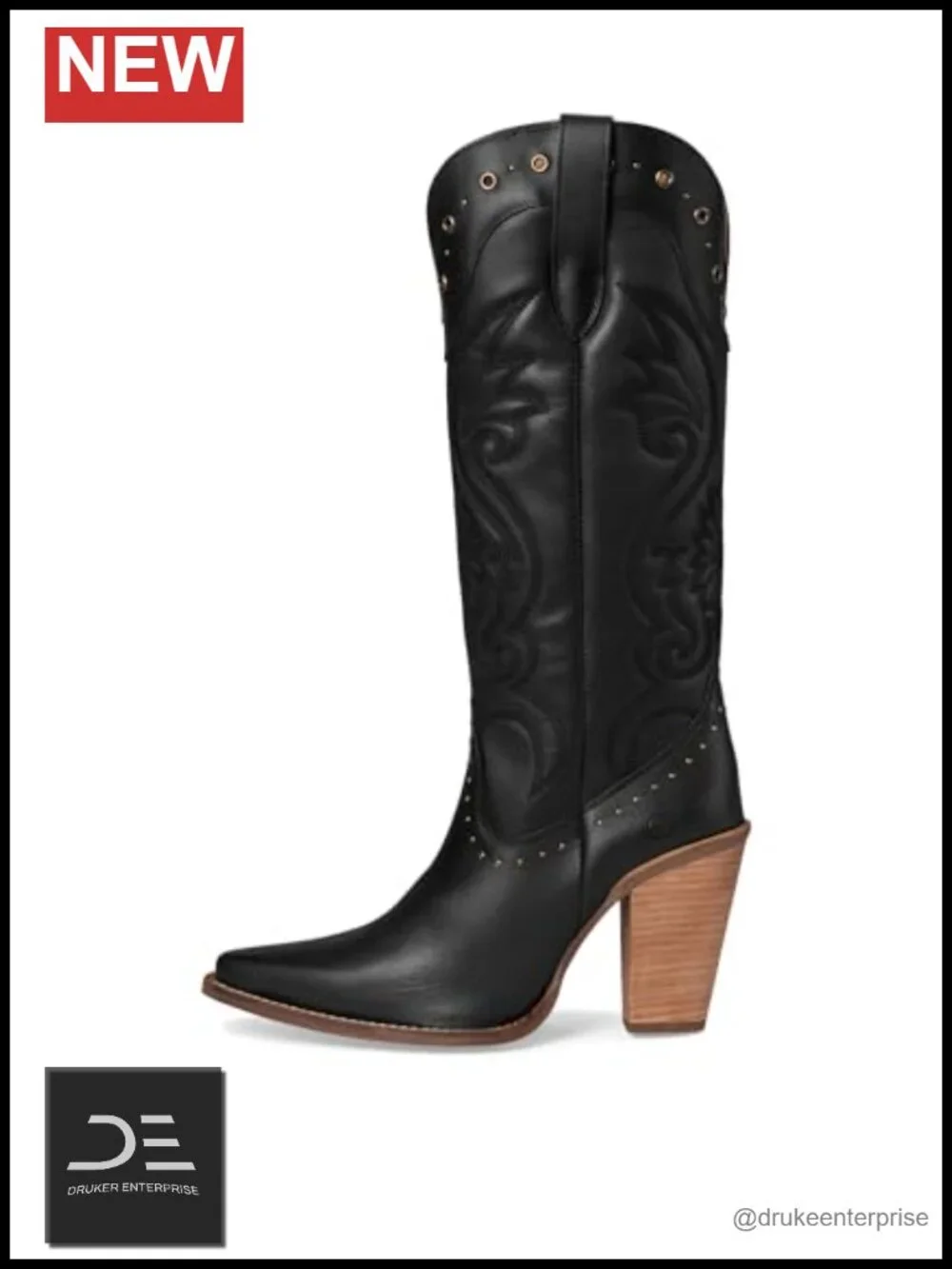 Dingo Leather Knee High Snip Toe Block Heel Boots Zip Closure